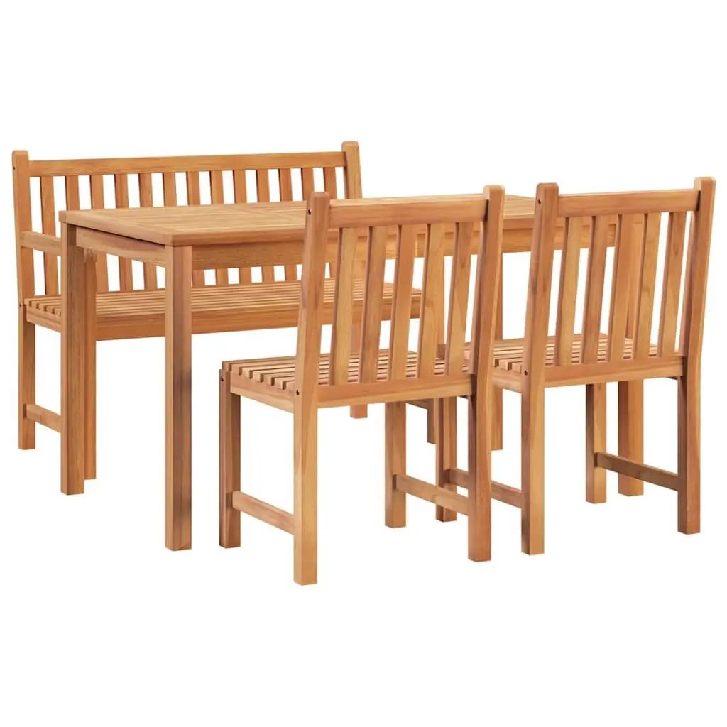 Garden Dining Set Brown 4 Piece Solid Wood Teak Outdoor Furniture