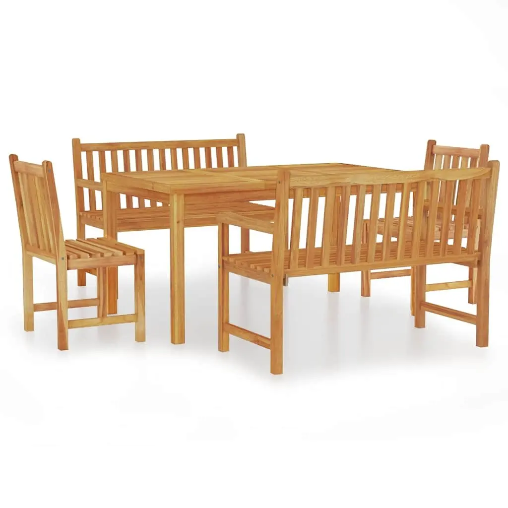 5 Piece Garden Dining Set Brown Teak Wood Outdoor Furniture Weather Resistant