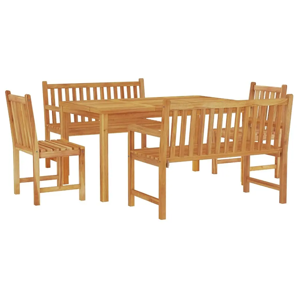 5 Piece Garden Dining Set Brown Teak Wood Outdoor Furniture Weather Resistant