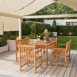Garden Dining Set 5 Piece Outdoor Furniture Table Chairs Bench Wooden Brown