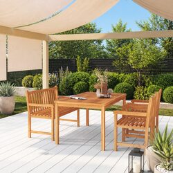 4 Piece Garden Dining Set Solid Teak Wood Table Bench Chairs Outdoor Furniture
