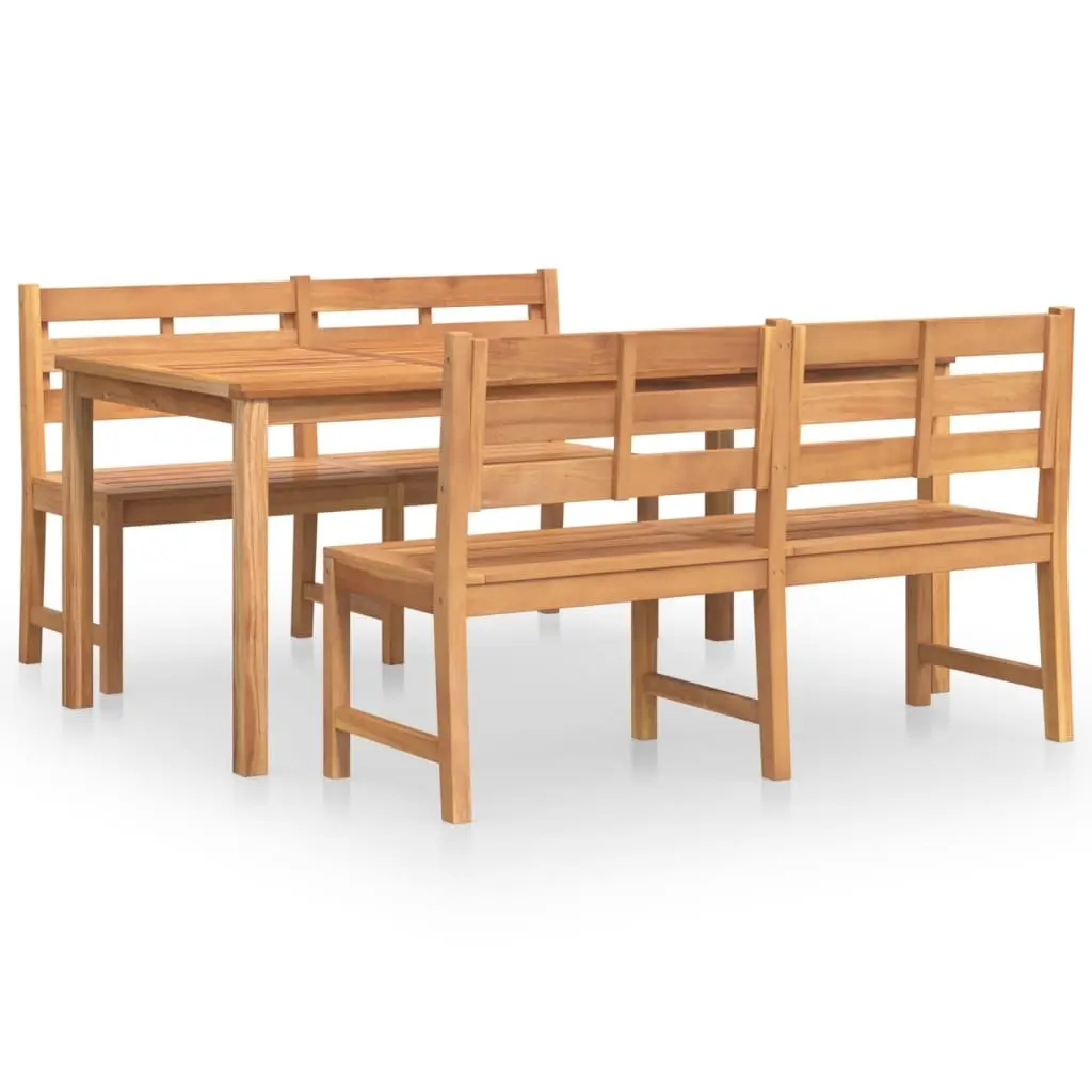 Garden Dining Set Brown 3 Piece Solid Teak Wood Outdoor Furniture Table Benches