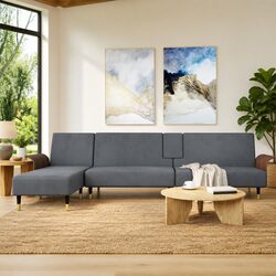 L-Shaped Sofa Bed with Chaise and Tea Table