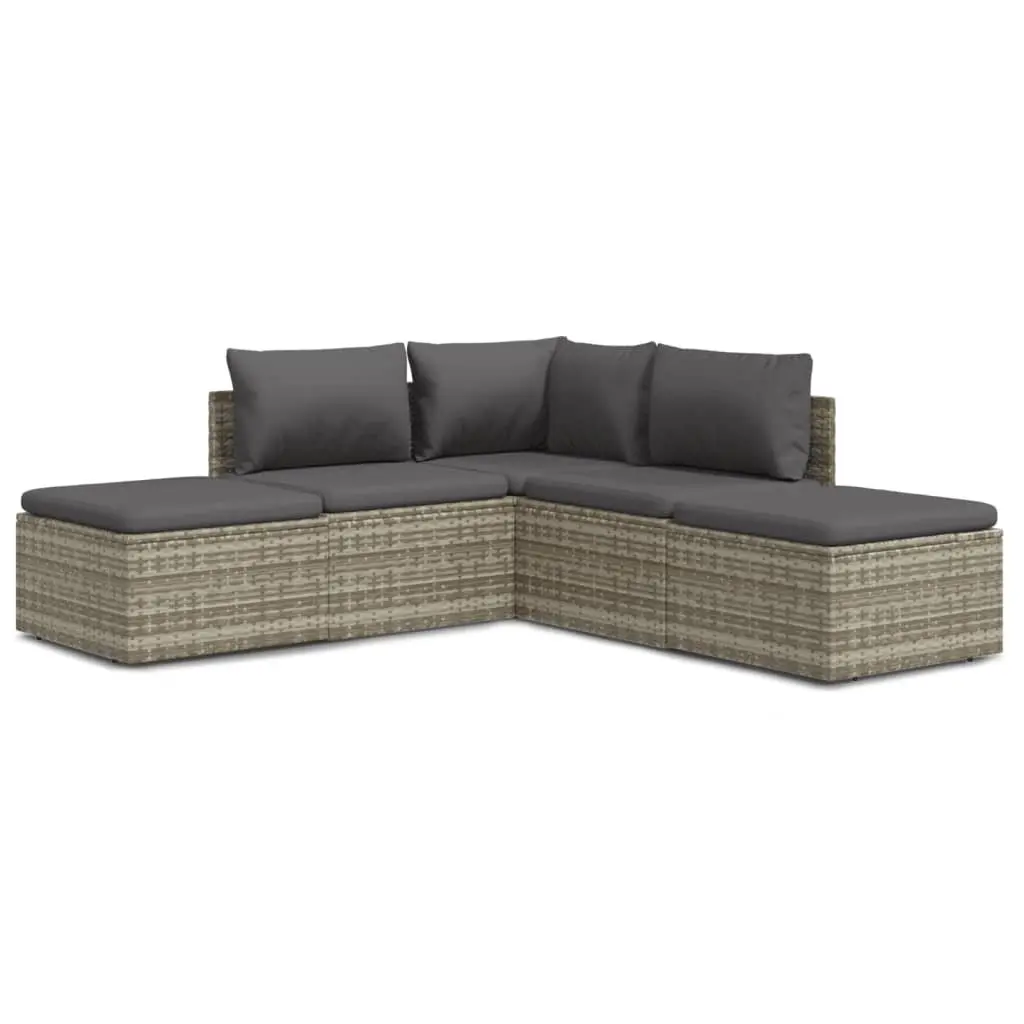5 Piece Grey Poly Rattan Lounge Set for Outdoors