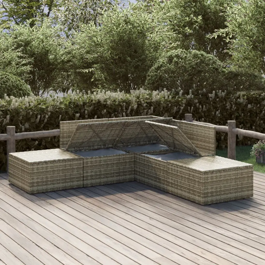 5 Piece Grey Poly Rattan Lounge Set for Outdoors