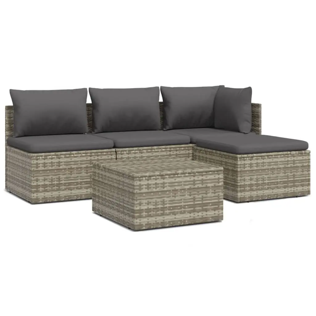 Garden Lounge Set 5 Piece Outdoor Furniture Grey Poly Rattan with Cushions