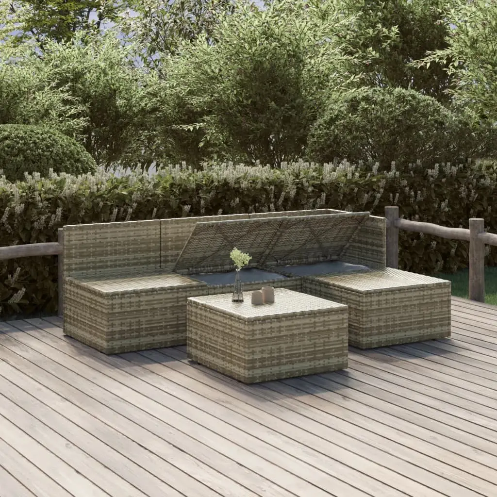 Garden Lounge Set 5 Piece Outdoor Furniture Grey Poly Rattan with Cushions