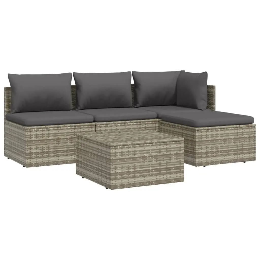 Garden Lounge Set 5 Piece Outdoor Furniture Grey Poly Rattan with Cushions