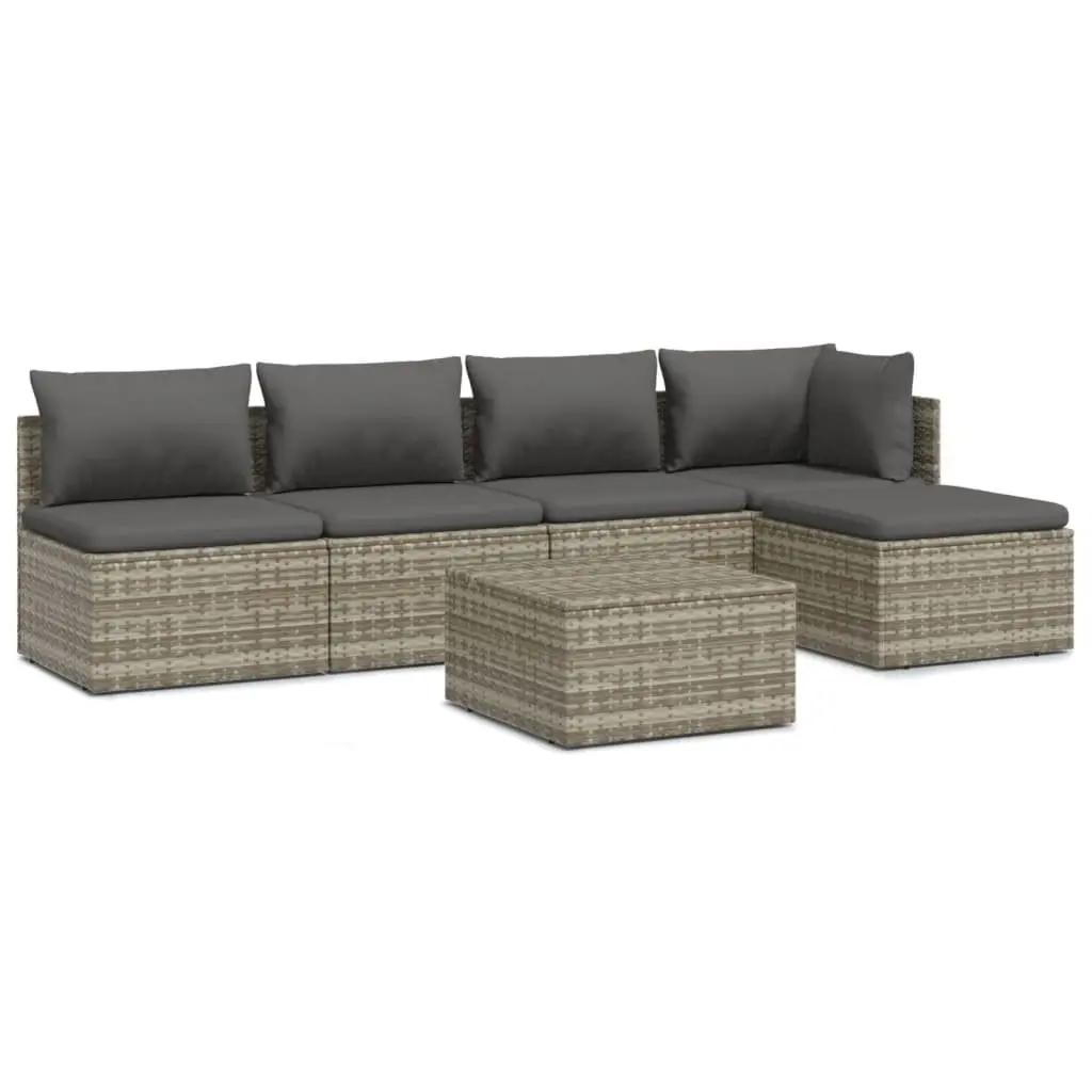 Garden Lounge Set 6 Piece Outdoor Furniture Grey Poly Rattan with Cushions