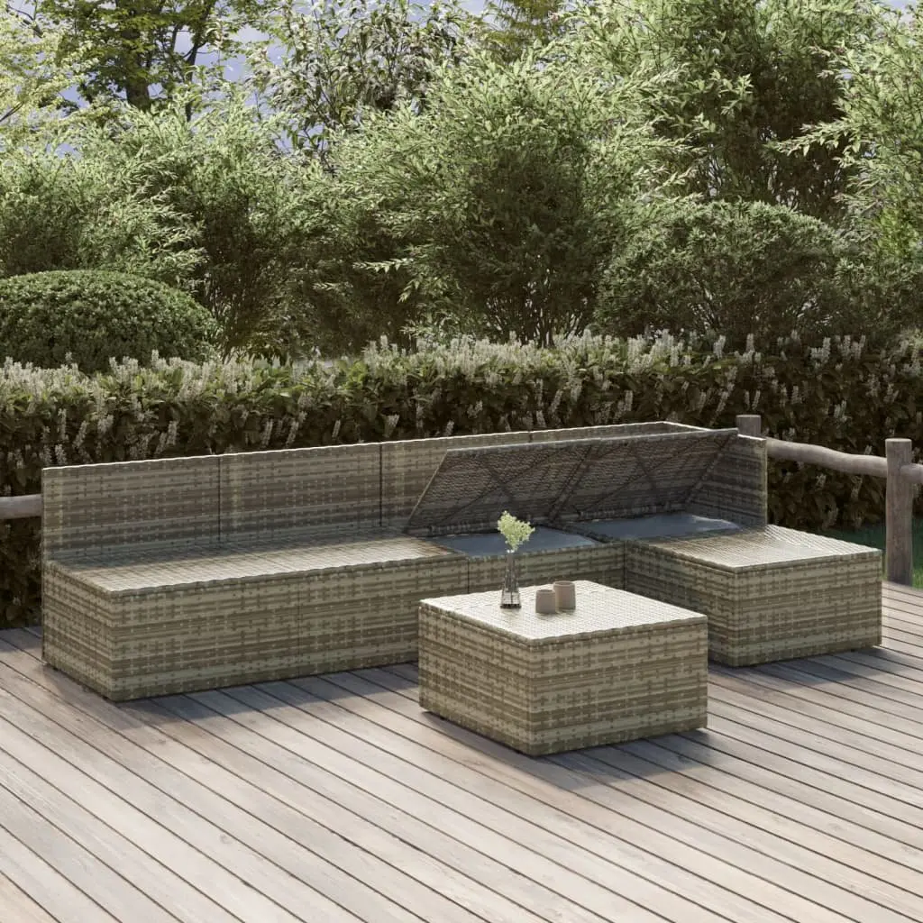 Garden Lounge Set 6 Piece Outdoor Furniture Grey Poly Rattan with Cushions