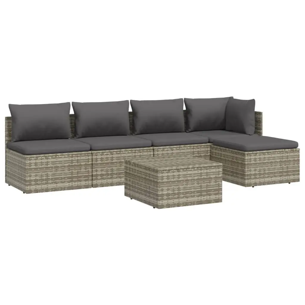 Garden Lounge Set 6 Piece Outdoor Furniture Grey Poly Rattan with Cushions
