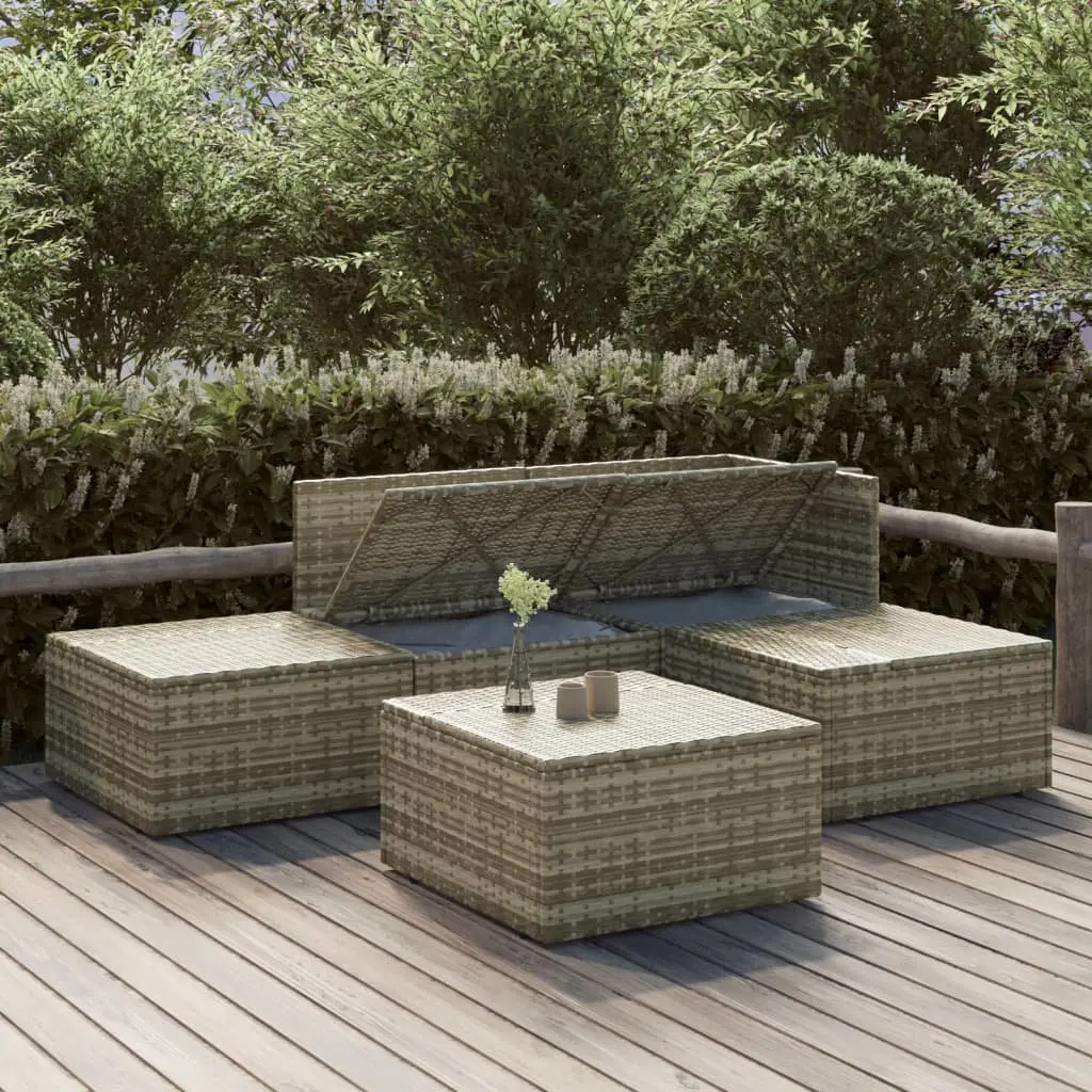 5 Piece Garden Lounge Set with Cushions Grey Outdoor Patio Furniture Poly Rattan