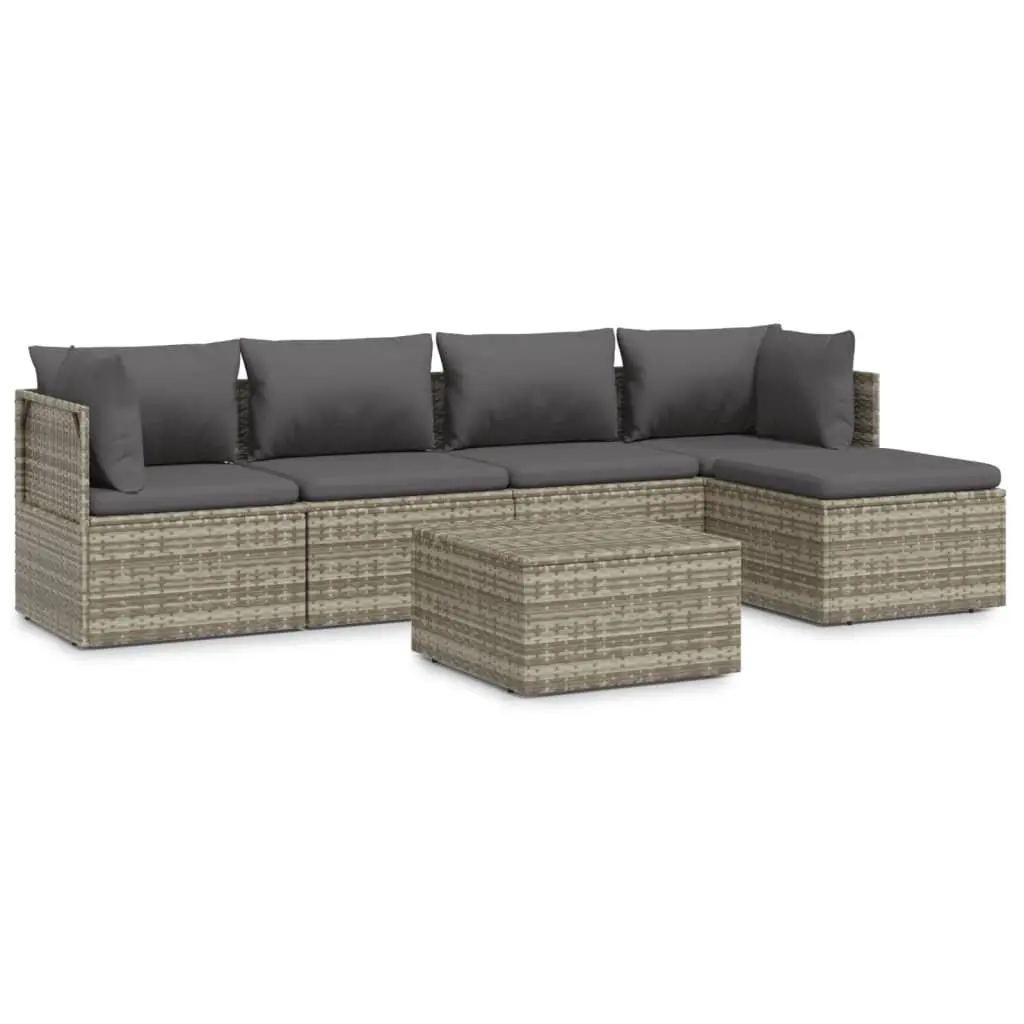 Garden Lounge Set 6 Piece Outdoor Furniture with Cushions Grey Poly Rattan