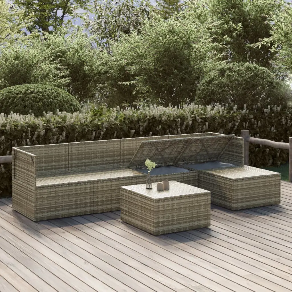 Garden Lounge Set 6 Piece Outdoor Furniture with Cushions Grey Poly Rattan
