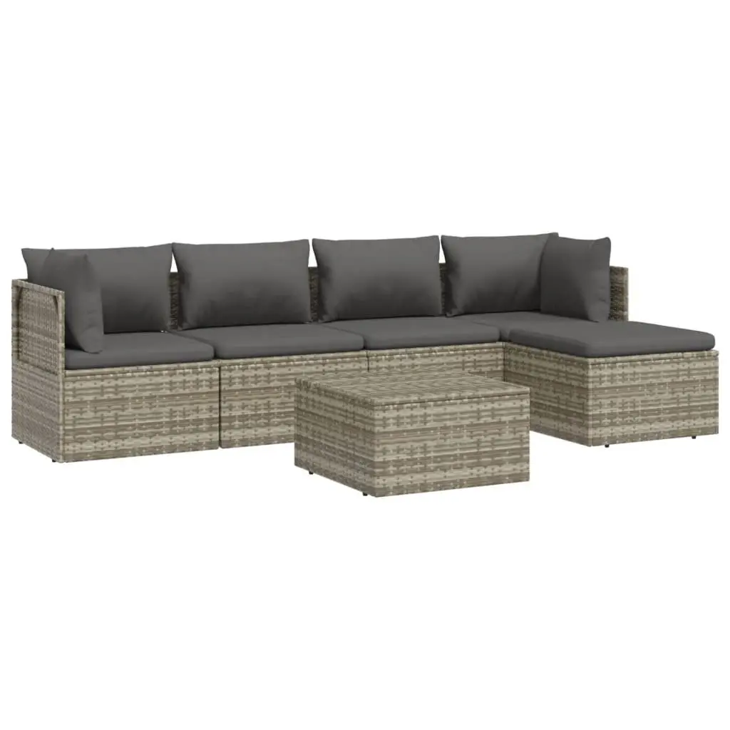 Garden Lounge Set 6 Piece Outdoor Furniture with Cushions Grey Poly Rattan
