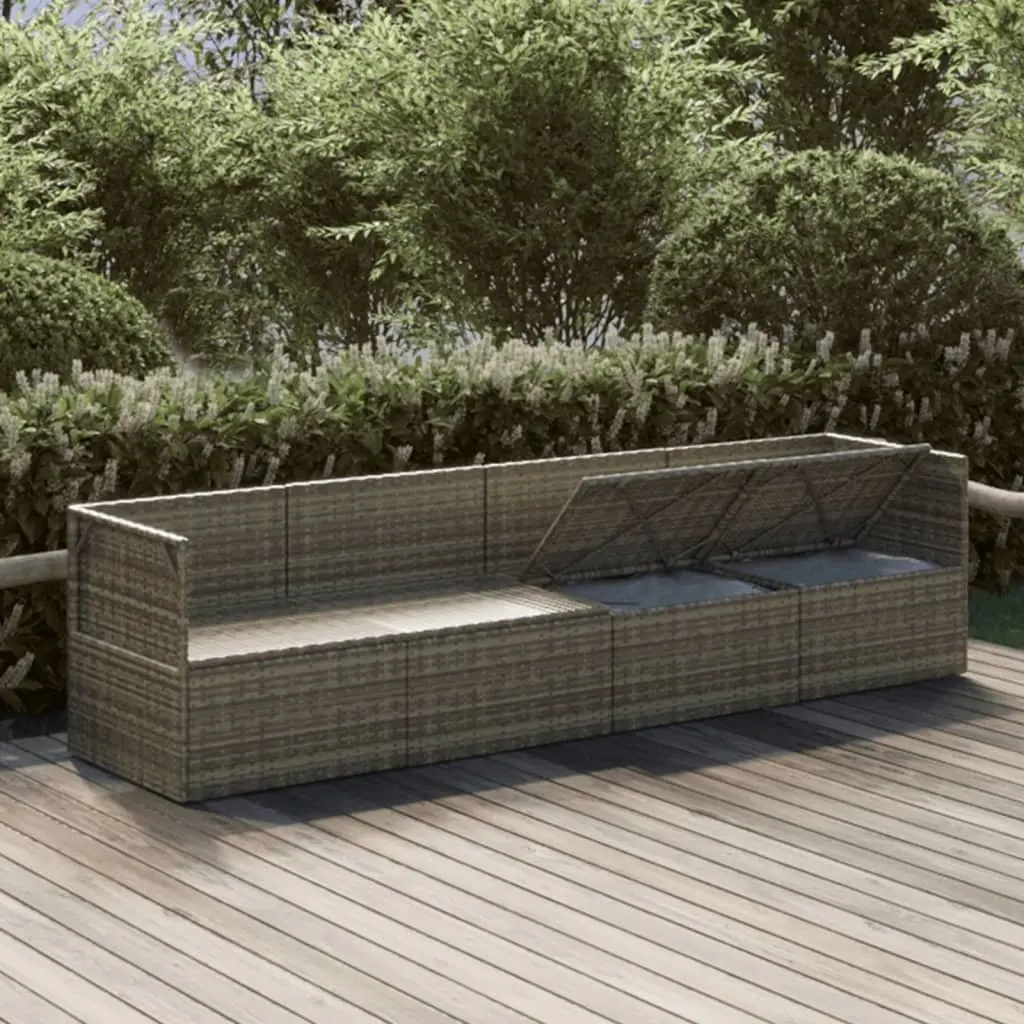 4 Piece Outdoor Furniture Set Grey Poly Rattan Garden Lounge with Cushions and Storage Compartment