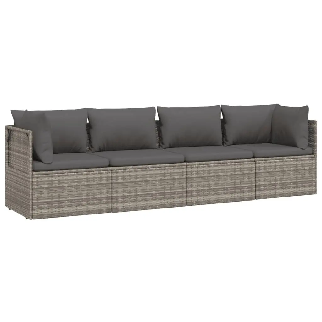 4 Piece Outdoor Furniture Set Grey Poly Rattan Garden Lounge with Cushions and Storage Compartment