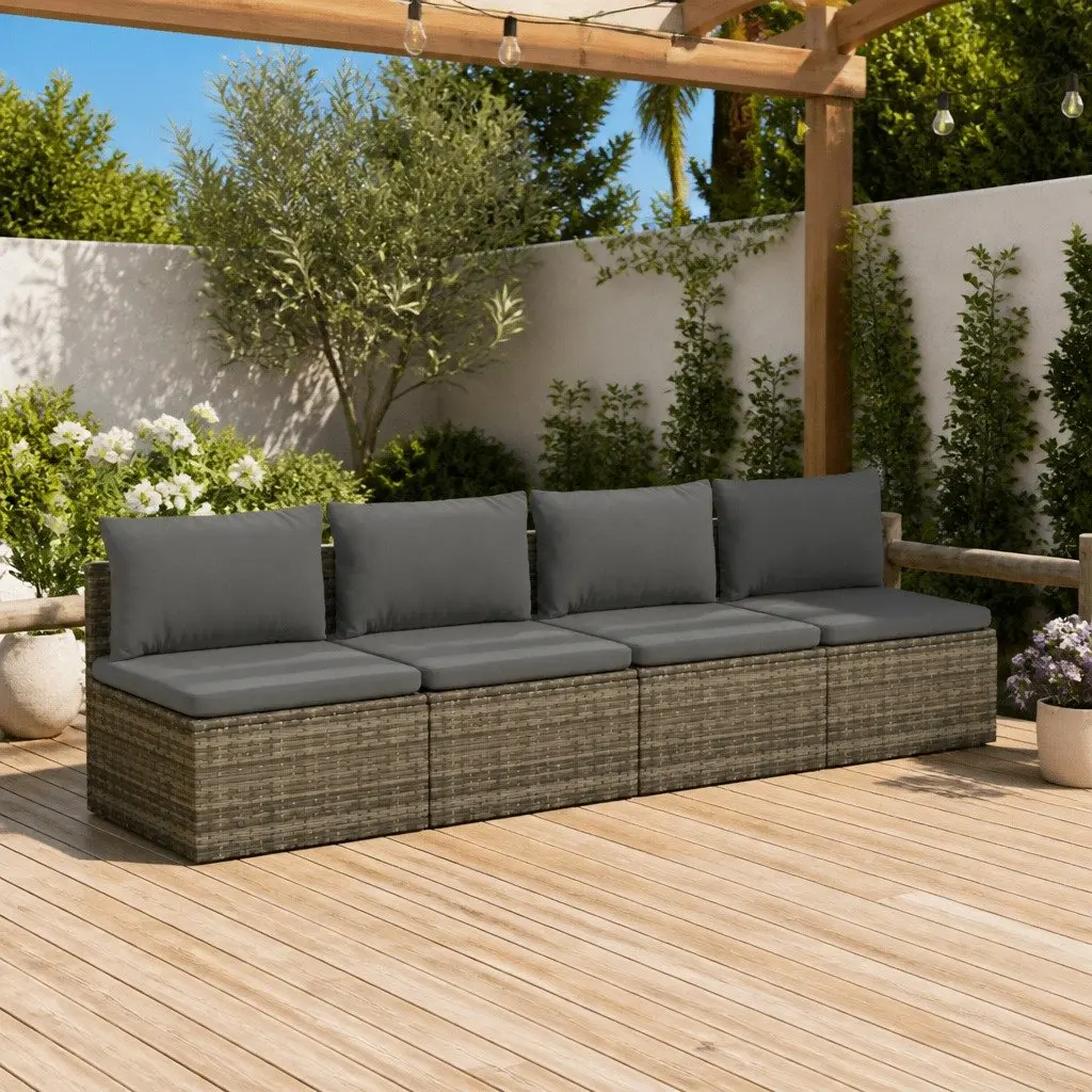 Garden Lounge Set 4 Piece Outdoor Furniture Grey Poly Rattan with Cushions
