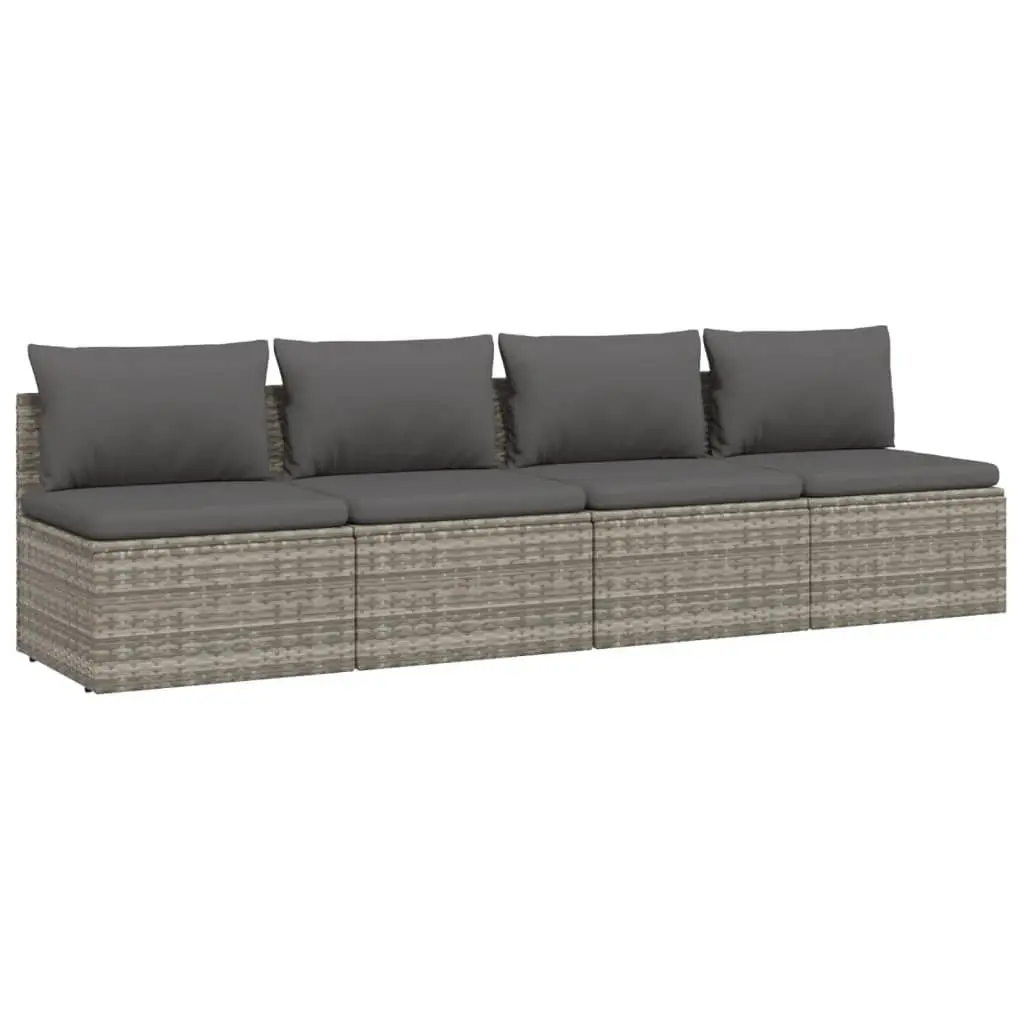 Garden Lounge Set 4 Piece Outdoor Furniture Grey Poly Rattan with Cushions
