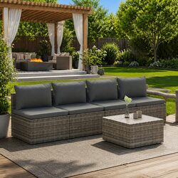 5 Piece Grey Garden Lounge Set with Cushions