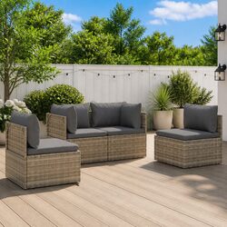 4 Piece Garden Lounge Set Outdoor Furniture Poly Rattan Grey with Cushions