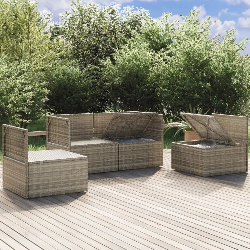 4 Piece Garden Lounge Set Grey Poly Rattan with Cushions