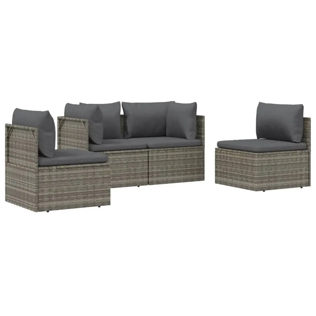 4 Piece Garden Lounge Set Grey Poly Rattan with Cushions
