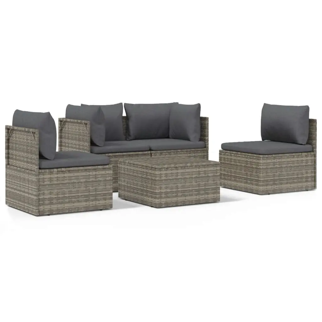 Garden Lounge Set Grey 5 Piece Outdoor Furniture with Cushions Storage