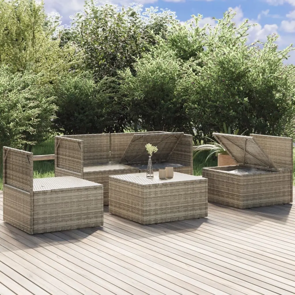 Garden Lounge Set Grey 5 Piece Outdoor Furniture with Cushions Storage