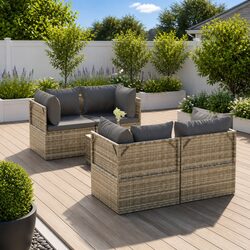 Garden Lounge Set 5 Piece Outdoor Furniture with Cushions Grey Poly Rattan