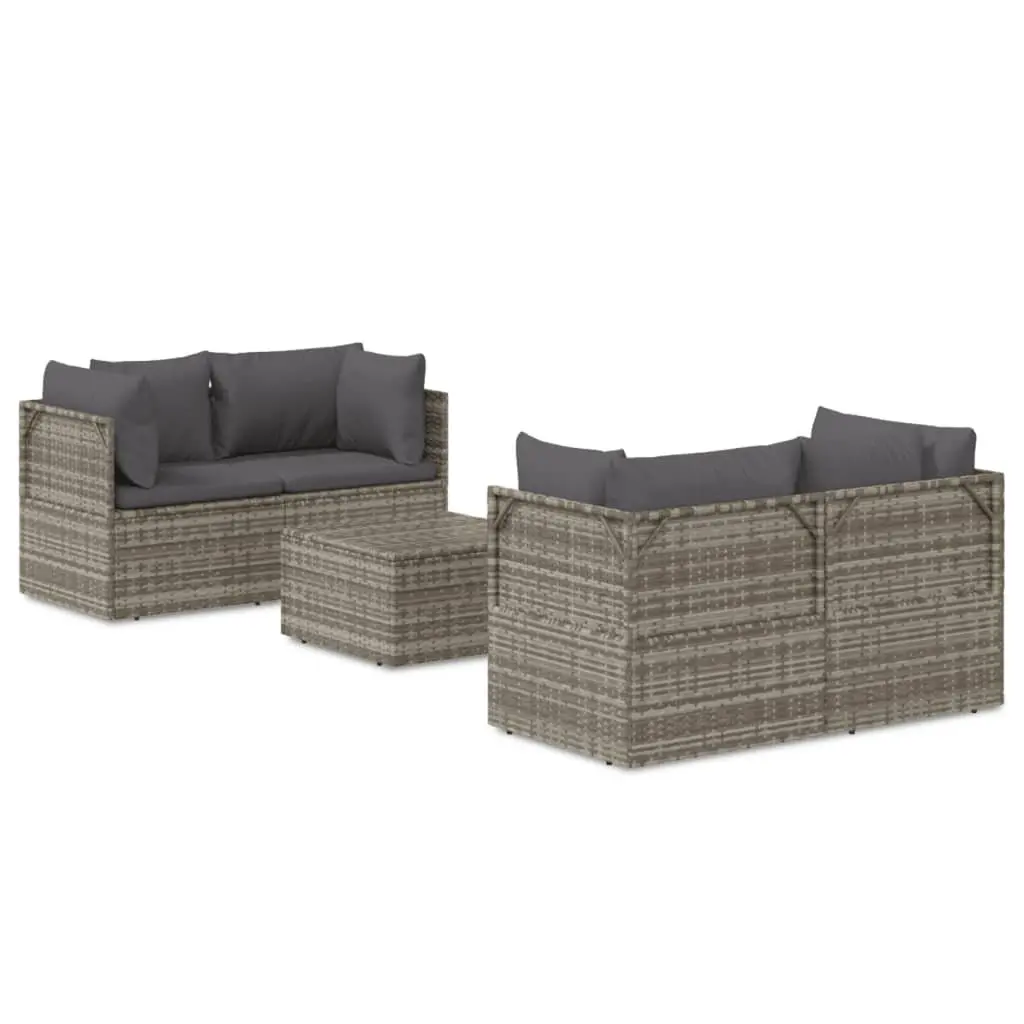 Garden Lounge Set 5 Piece Outdoor Furniture with Cushions Grey Poly Rattan