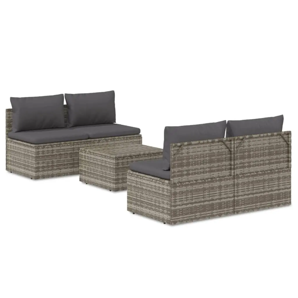 5 Piece Garden Lounge Set Grey Poly Rattan Outdoor Furniture with Cushions and Waterproof Storage Bag