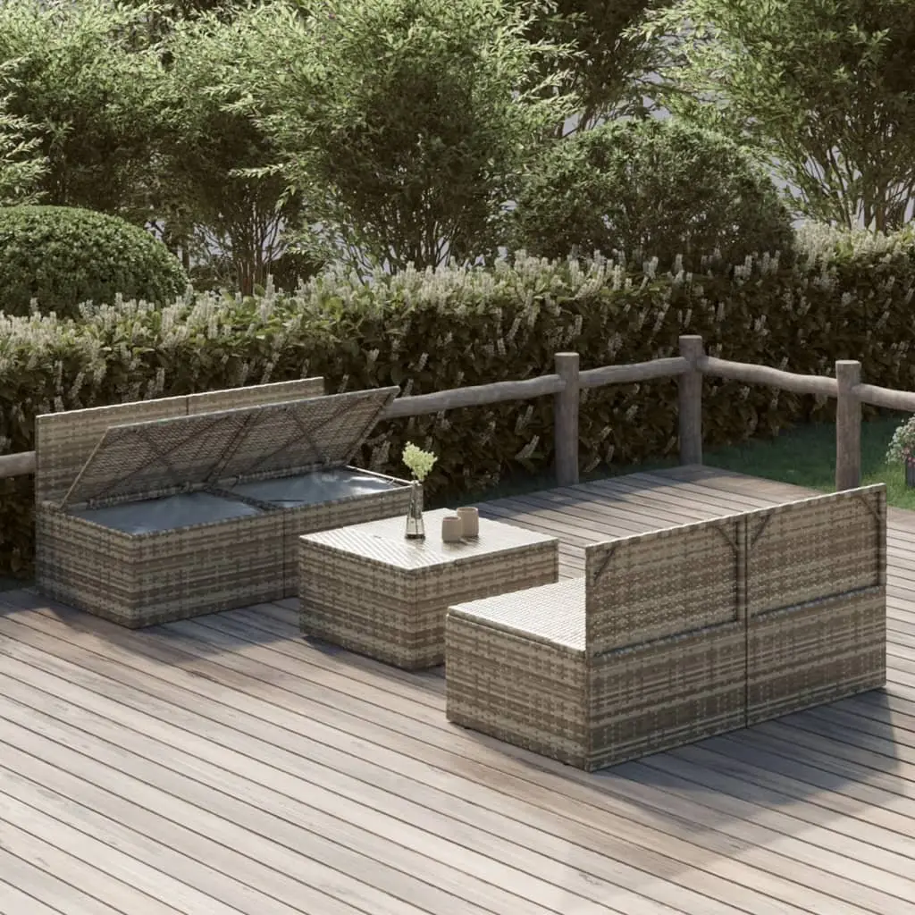 5 Piece Garden Lounge Set Grey Poly Rattan Outdoor Furniture with Cushions and Waterproof Storage Bag