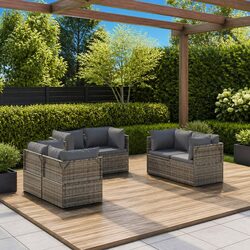 Garden Corner Sofa Set 6 Pieces Grey Outdoor Furniture Poly Rattan Patio