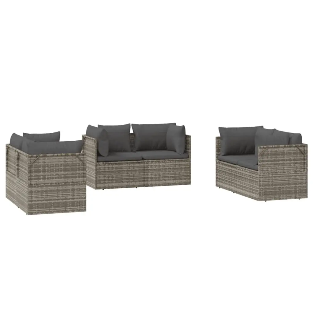 Garden Corner Sofa Set 6 Pieces Grey Outdoor Furniture Poly Rattan Patio