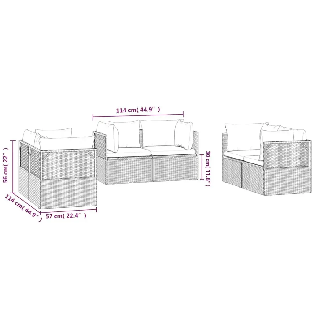 Garden Corner Sofa Set 6 Pieces Grey Outdoor Furniture Poly Rattan Patio