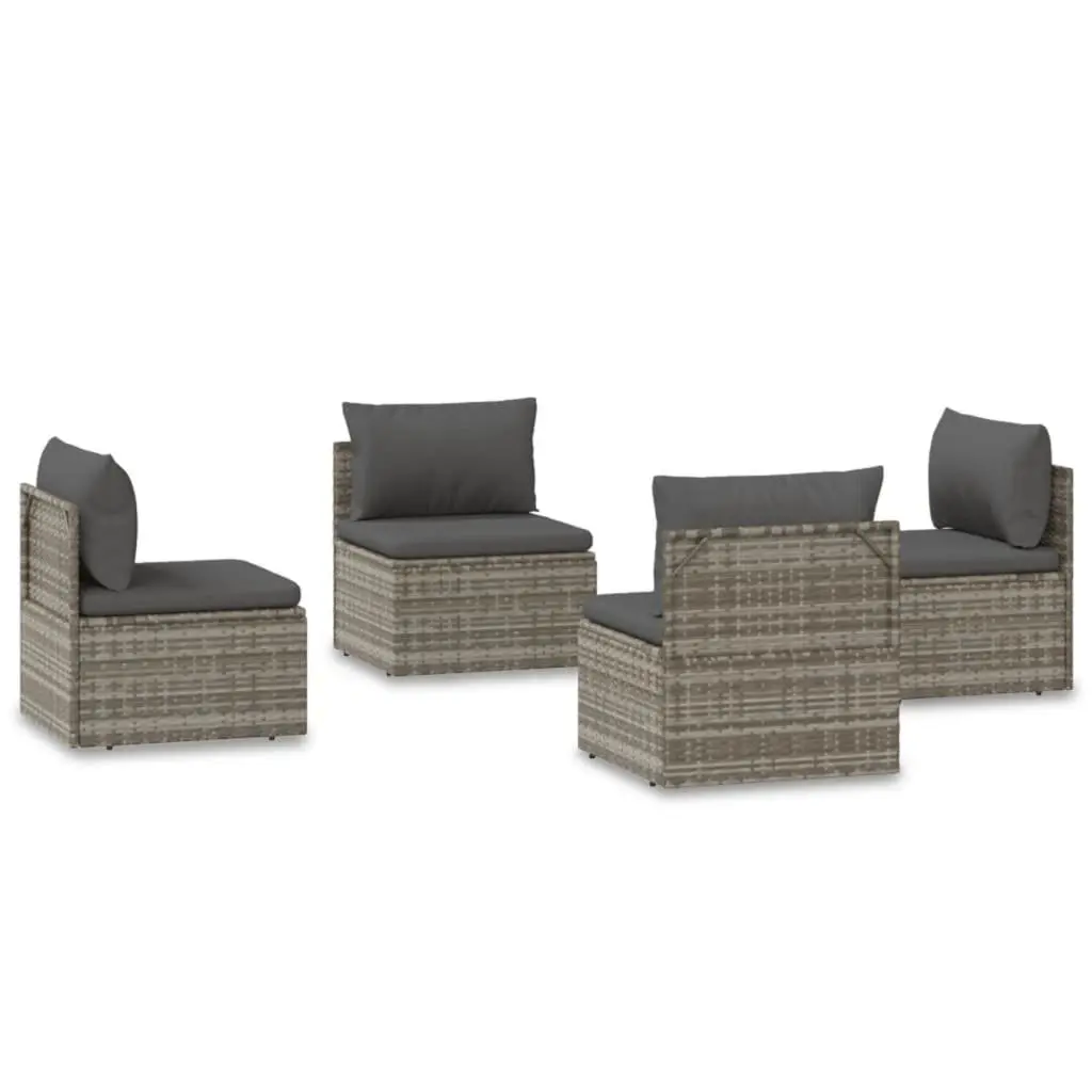 Outdoor Furniture Set Grey 4 Piece Poly Rattan Garden Middle Sofas 57x57x56 cm Sturdy Steel Frame Cushions Included