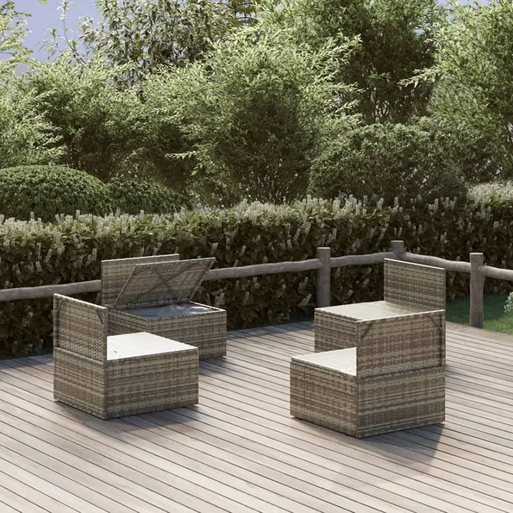 Outdoor Furniture Set Grey 4 Piece Poly Rattan Garden Middle Sofas 57x57x56 cm Sturdy Steel Frame Cushions Included
