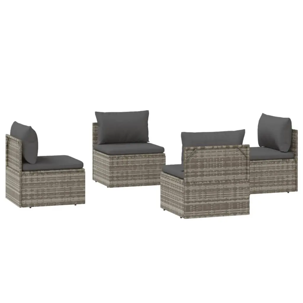 Outdoor Furniture Set Grey 4 Piece Poly Rattan Garden Middle Sofas 57x57x56 cm Sturdy Steel Frame Cushions Included
