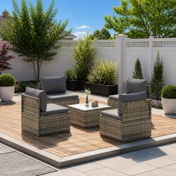 Concise 5 Piece Grey Rattan Lounge Set with Storage
