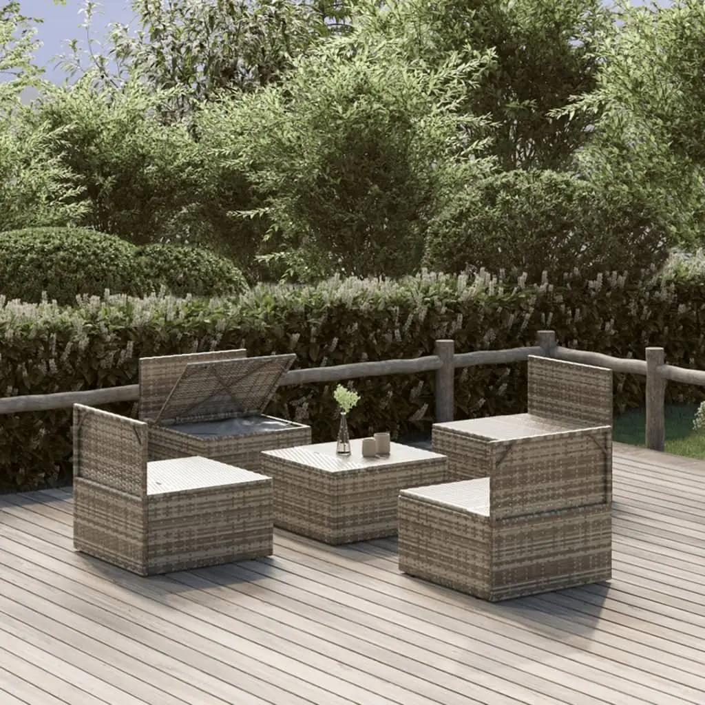 Garden Lounge Set 5 Piece Outdoor Furniture with Cushions Grey Rattan