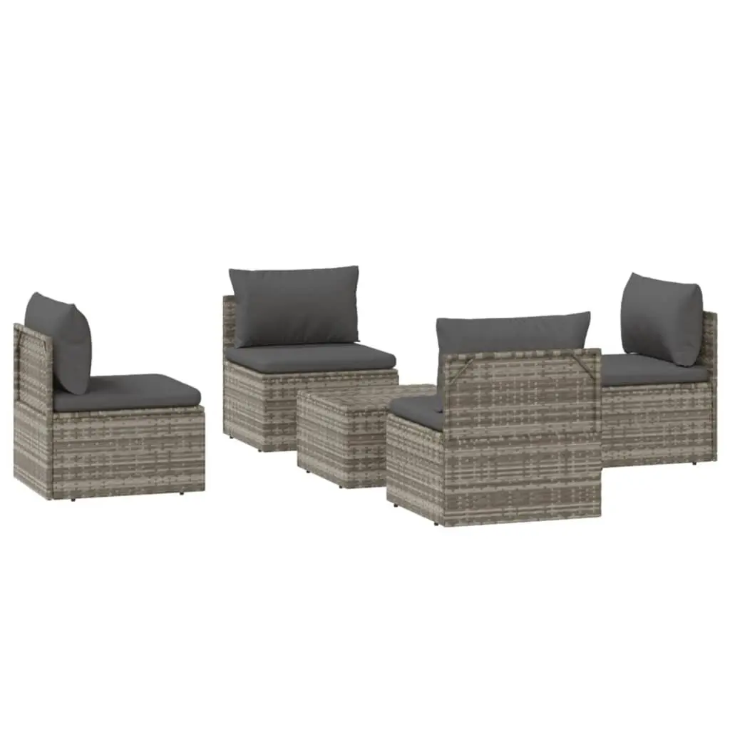 Garden Lounge Set 5 Piece Outdoor Furniture with Cushions Grey Rattan