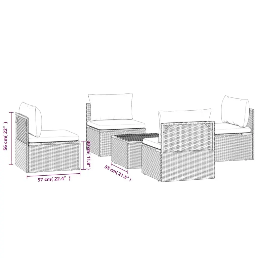 Garden Lounge Set 5 Piece Outdoor Furniture with Cushions Grey Rattan