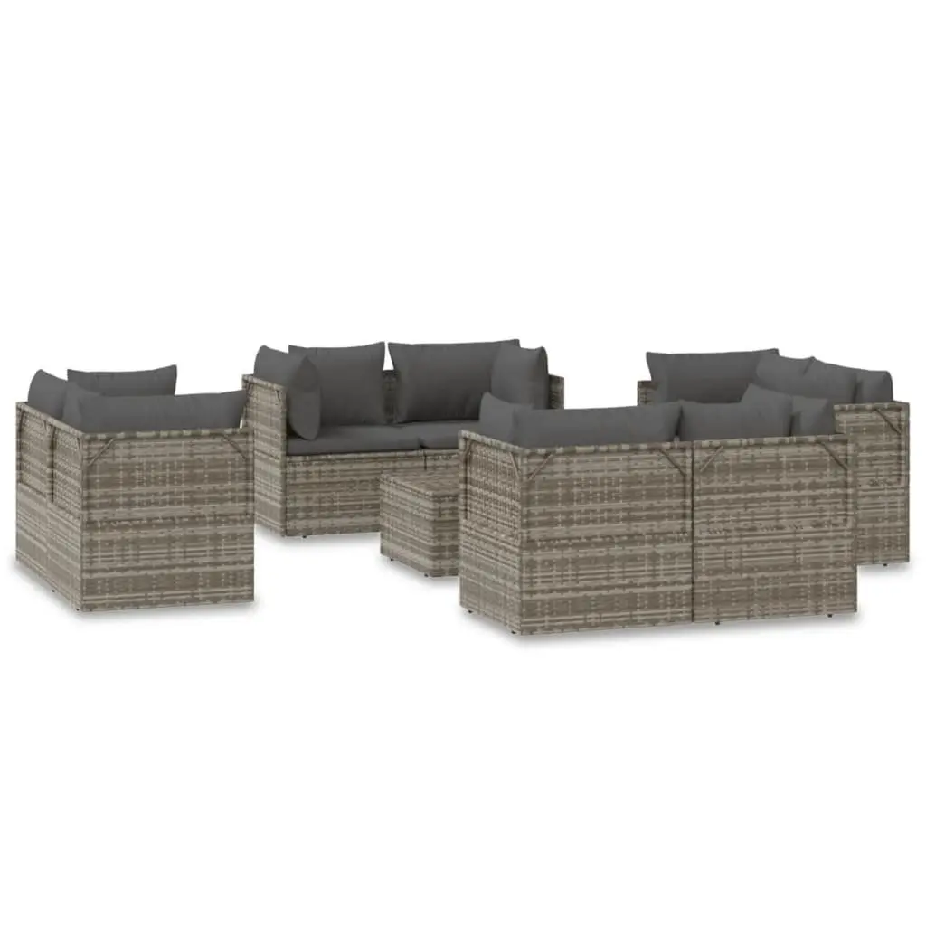 Garden Lounge Set 9 Piece Outdoor Furniture Grey Poly Rattan Sectional with
