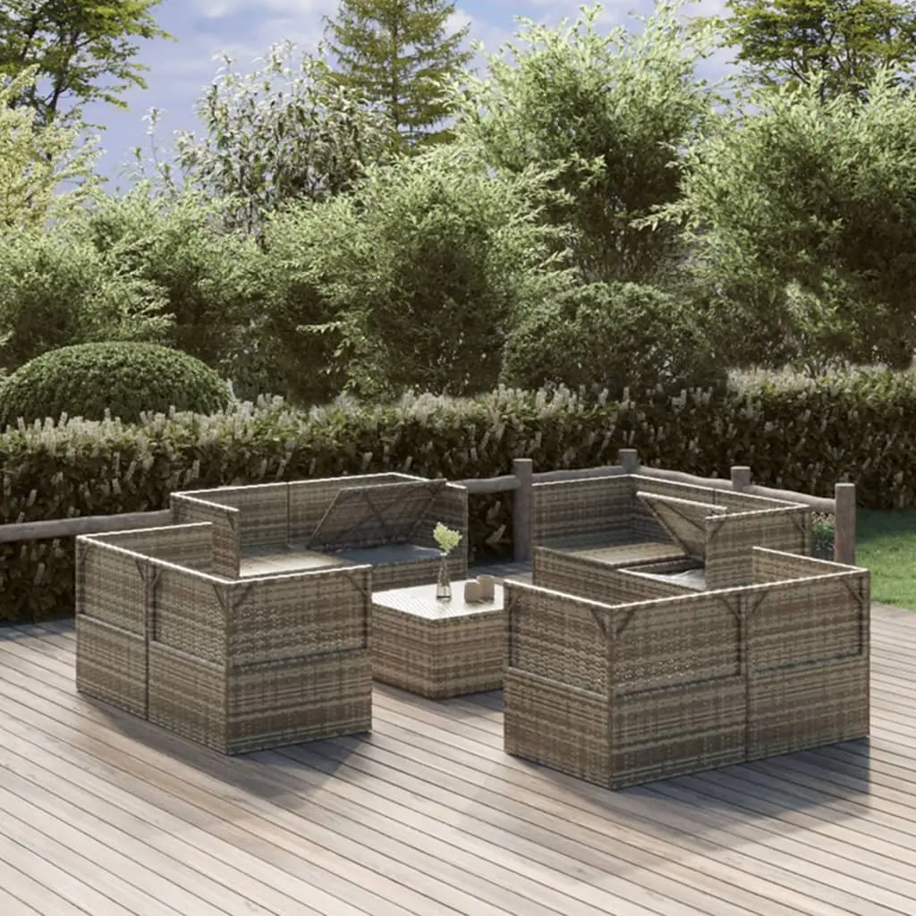Garden Lounge Set 9 Piece Outdoor Furniture Grey Poly Rattan Sectional with