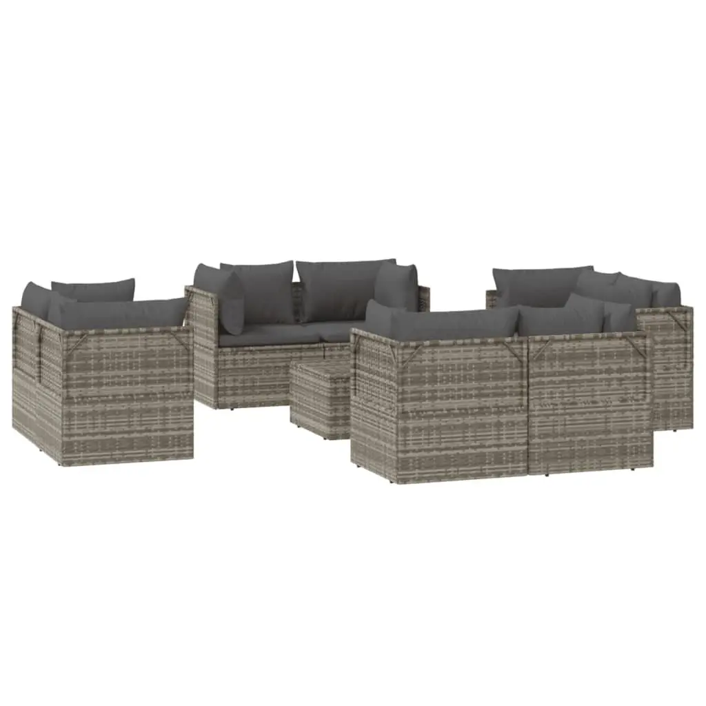 Garden Lounge Set 9 Piece Outdoor Furniture Grey Poly Rattan Sectional with