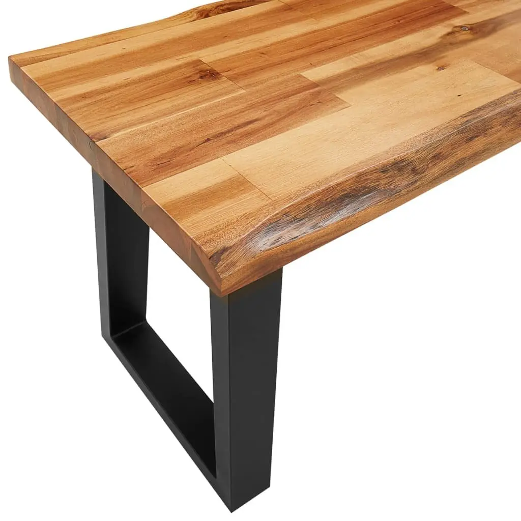 Dining Set 3 Piece Kitchen Table Bench Chairs Live Edge Acacia Wood Brown