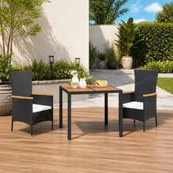 Compact Black Rattan 3 Piece Outdoor Dining Set