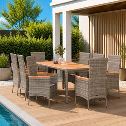 Garden Dining Set 9 Piece Outdoor Patio Furniture with Cushions Grey Rattan