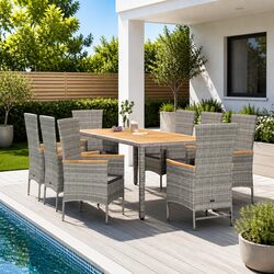 Garden Dining Set 9 Piece Outdoor Patio Furniture Grey Rattan Chairs Table
